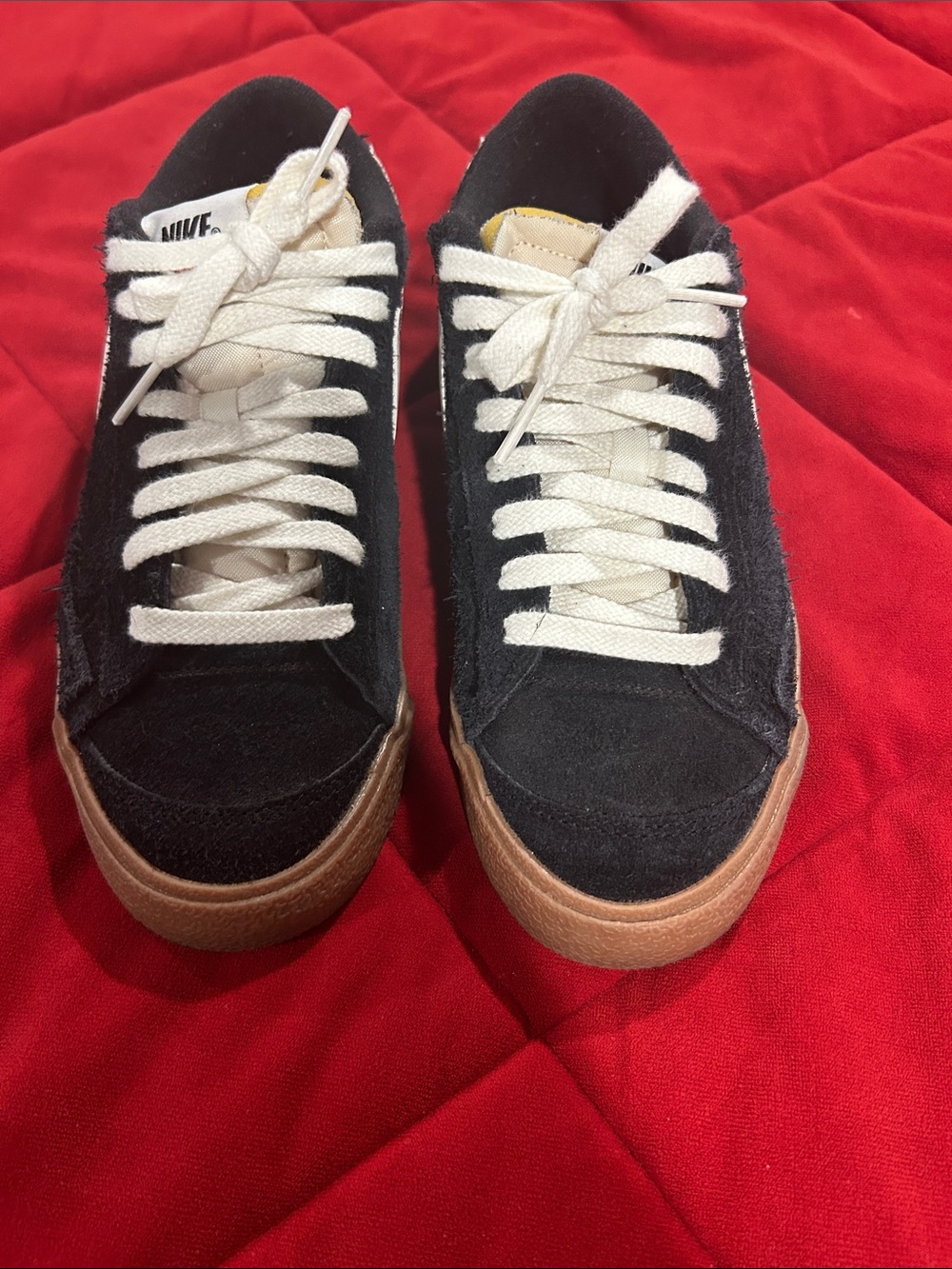 Nike Black Suede Low-Top Sneakers with White Swoosh and Gum Sole - Picture 2 of 8